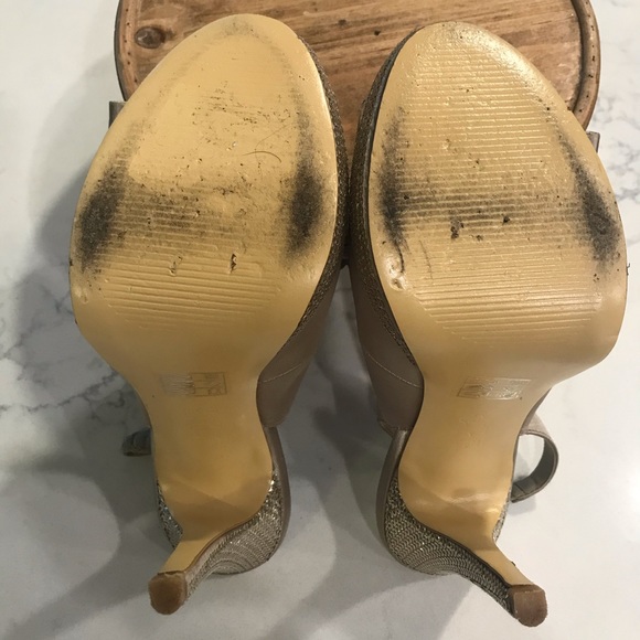 Lulu Townsend gold satin peep-toe platform heels - Picture 6 of 13